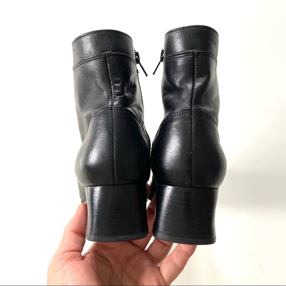 Vintage Boston Accent Granny Black Genuine Leather Lace-Up Heeled Ankle Boots - Picture 6 of 9